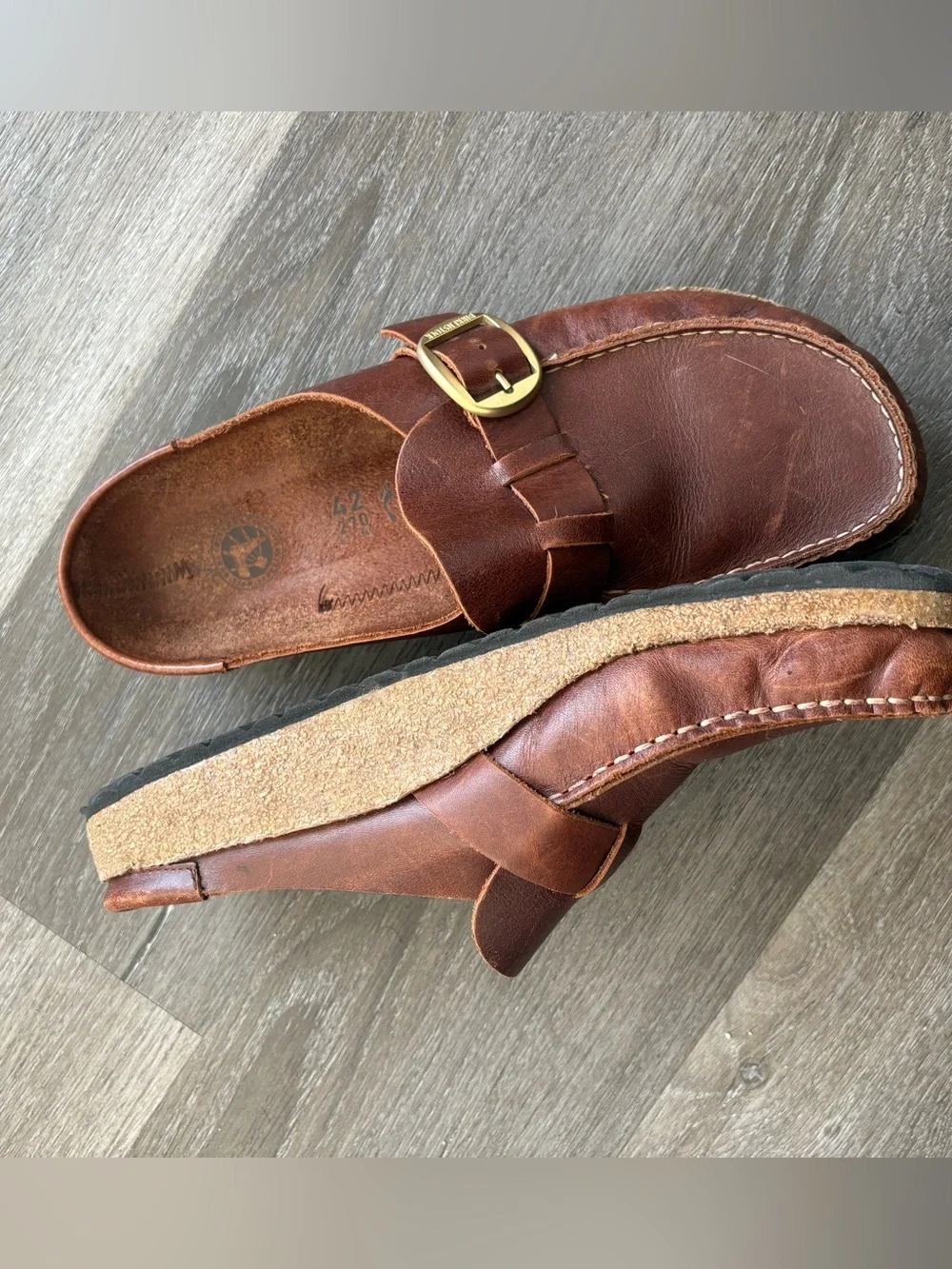 Birkenstock Brown Leather Buckle Slip-On Clogs